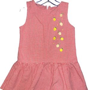 Edgehill Collection Red Gingham Dress with Yellow Lemon Embroidery